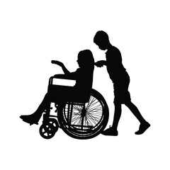 Fototapeta na wymiar Vector silhouette of a woman in a wheelchair on a white background.