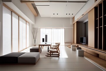 Fototapeta premium modern japanese style interior with sleek furniture and minimalist design elements, created with generative ai