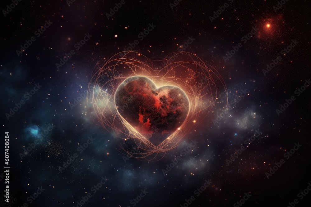 Poster heart, beating within the heart of a nebula, with stars in the background, created with generative a