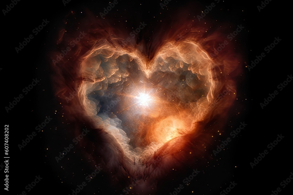 Canvas Prints a heart-shaped nebula, with a star shining at its center, created with generative ai