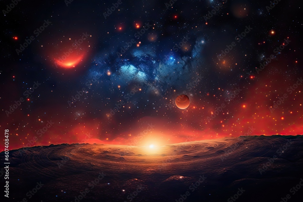 Wall mural heart of the galaxy, with stars and planets in stunning view, created with generative ai