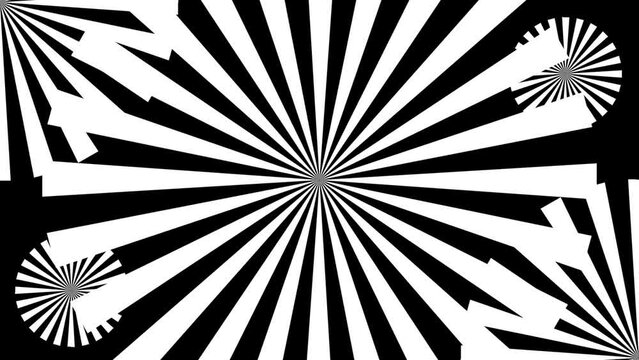 Animated circle spiral background. Sun rays black and white footage.