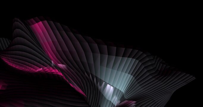 Abstract futuristic background with polygon in loop animation. Cyberpunk colors in black background with smooth fast movement. Future technology background polymorph element as Artificial Intelligence