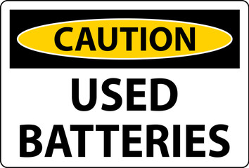Caution Sign Used Batteries On White Background