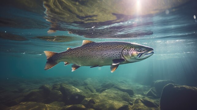 salmon fish swimming in the river