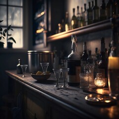 Fototapeta na wymiar glass of champagne on bar counter (made with generative AI)