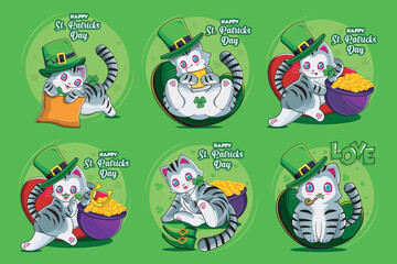 Set of Cats dressed as a leprechaun. Poster St. Patrick's Day vector illustration