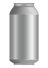 Metallic tin can for food. Front view. Vector realistic mockup of blank cylinder, aluminum container, round steel pack isolated on white background