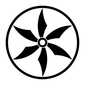 Six-pointed star in circle, a symbol similar to a wheel shuriken, a Japanese concealed weapon, also known as throwing or ninja star. Modeled on a crop circle pattern found at Broad Hinton, Wiltshire.