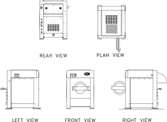 Set of Commercial Laundry and Dry Cleaning Equipment vector illustration sketches