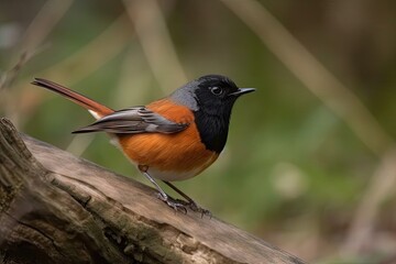 Fototapeta premium male redstart bird swoops in for close-up shot, created with generative ai