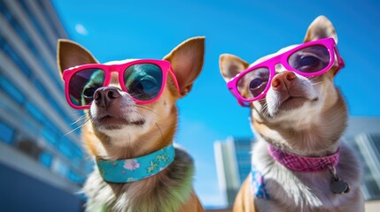 chihuahuas wearing colorful sunglasses