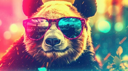 panda bears wearing colorful sunglasses