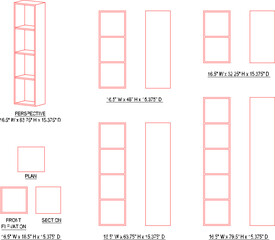 Set of sketches vector illustrations of wardrobe shelves 