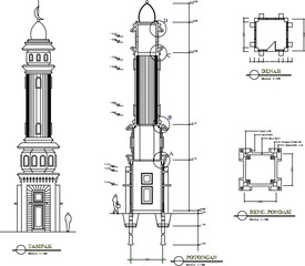 Sketch vector illustration of the minaret of the holy mosque for Muslims to pray