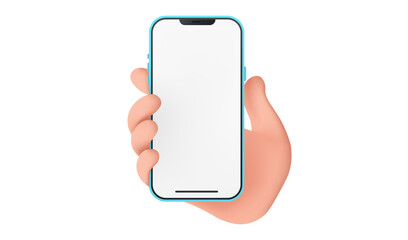 Cute cartoon hand holding a mobile smartphone. Hand gesture.Friendly funny cartoon style isolated on white background. Vector illustration