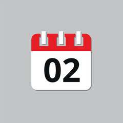 Specific day calendar red flat icon. Calendar icon vector illustration for websites and graphic resources. Date set on the 2st.