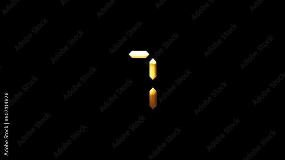 Poster loop digital number seven golden shine light motion text with glitch effect animation on black abstr