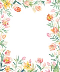 Fototapeta na wymiar Abstract floral art background with tulips. Botanical watercolor hand drawn flowers paint. Design illustration for wallpaper, banner, print, poster, cover, greeting and invitation card. Generative AI