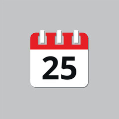 Specific day calendar red flat icon. Calendar icon vector illustration for websites and graphic resources. Date set on the 25st.