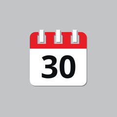 Specific day calendar red flat icon. Calendar icon vector illustration for websites and graphic resources. Date set on the 30st.