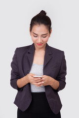  business woman hold tablet on white background