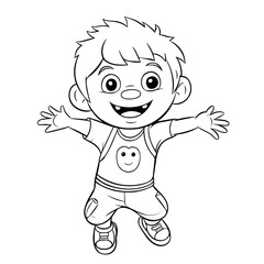 Obraz premium Coloring Page of a Jumping Happy Boy