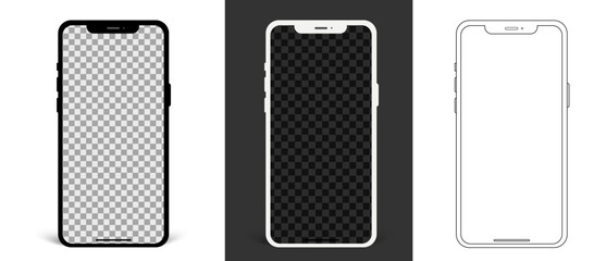 smartphone mockup in dark, outline, light style screen. Simple, vector, printed on paper. icon for website design, mobile app, and UI. Vector Illustration