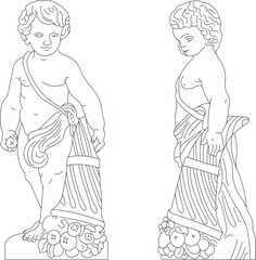 Vector sketch illustration of a classical vintage roman greek child statue