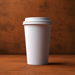 Blank takeaway coffee cup with brown wall background generative ai