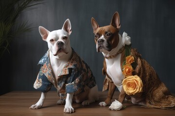 feline and canine models in coordinated outfits, showcasing each designer's unique style, created with generative ai