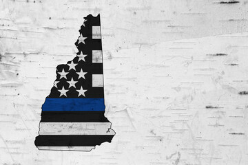 American thin blue line flag on map of New Hampshire