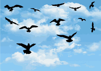 Flying birds silhouettes, concept illustration	