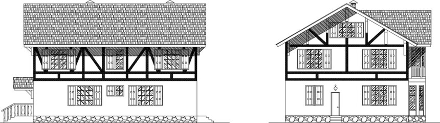 Vector sketch detailed illustration of a classic vintage old house with natural stones