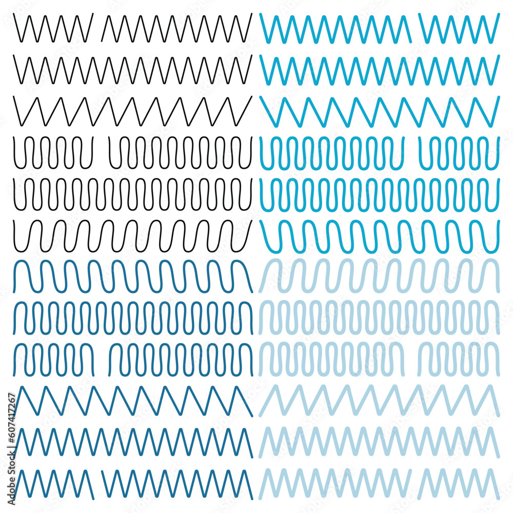 Aufkleber zig zag vector set, dudle line pattern design for border.