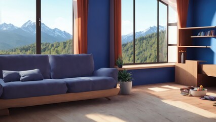 Fototapeta premium 3d-Rendered Modern Living Room Interior. Generative AI