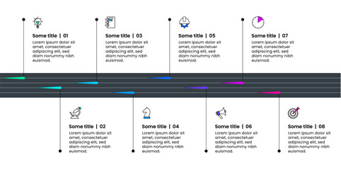 Infographic template. Horizontal line with 8 steps