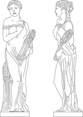 Vector sketch illustration of classical vintage roman greek goddess of beauty statue