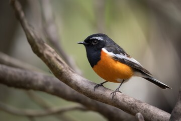 Naklejka premium male redstart bird on tree branch, showing off its colorful plumage, created with generative ai