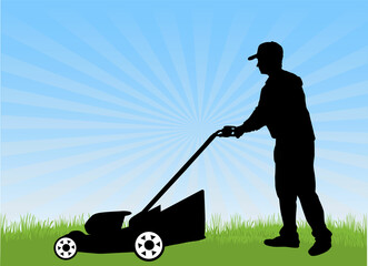 Man Mowing Lawn . Conceptual illustration.	 - obrazy, fototapety, plakaty