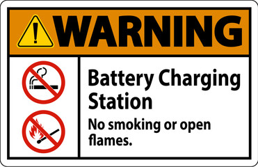 Warning Sign Battery Charging Station, No Smoking Or Open Flames