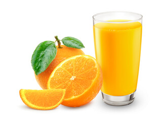 Fresh orange juice with fruits, transparent background