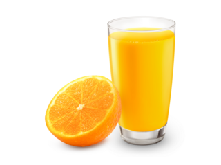 Fresh orange juice with fruits, transparent background