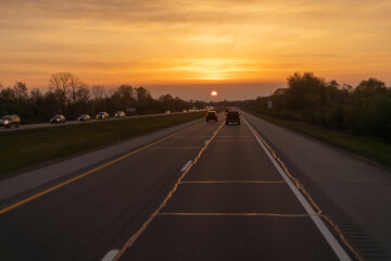 sunset on the highway