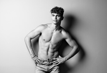 Fototapeta premium man young bodybuilder arm stylish adult beauty studio healthy fashion