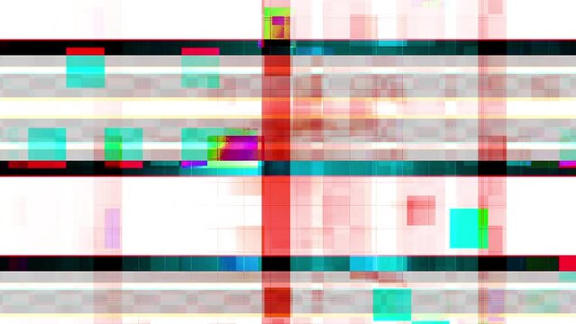 Animation loop of TV screen signal noise glitch pattern digital effect cinematic title overlay vertual abstract background. Ending cover for intro