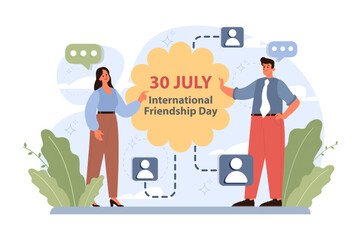 International friendship day. Cheerful characters celebrating