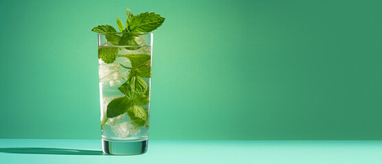 Bright Mint Lemonade With Ice Cubes On A Bright Green Background Created With The Help Of Artificial Intelligence