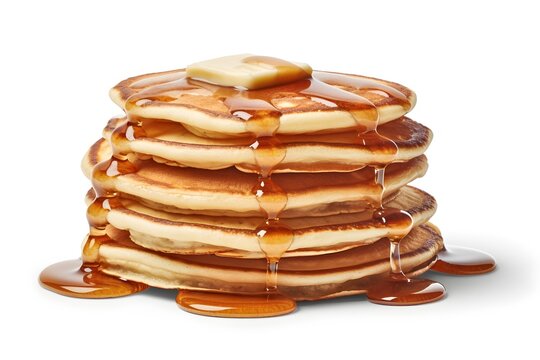 Delicious Stack Of Pancakes With Butter And Syrup Isolated On White Background