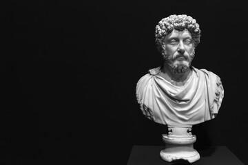 Marcus Aurelius, Roman emperor and philosopher of second century AD. Marble sculpture. Isolated,...